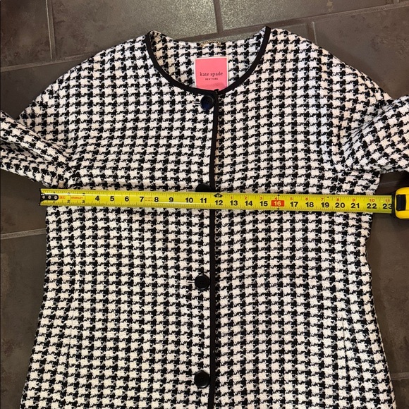 Kate Spade Women’s Houndstooth Tweed Coat Black White Crewneck Pea Coat Size XL - Picture 9 of 11